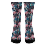 Japanese Koi And Chrysanthemums Print Crew Socks