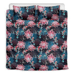 Japanese Koi And Chrysanthemums Print Duvet Cover Bedding Set