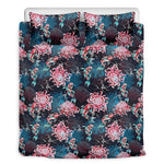 Japanese Koi And Chrysanthemums Print Duvet Cover Bedding Set
