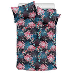 Japanese Koi And Chrysanthemums Print Duvet Cover Bedding Set