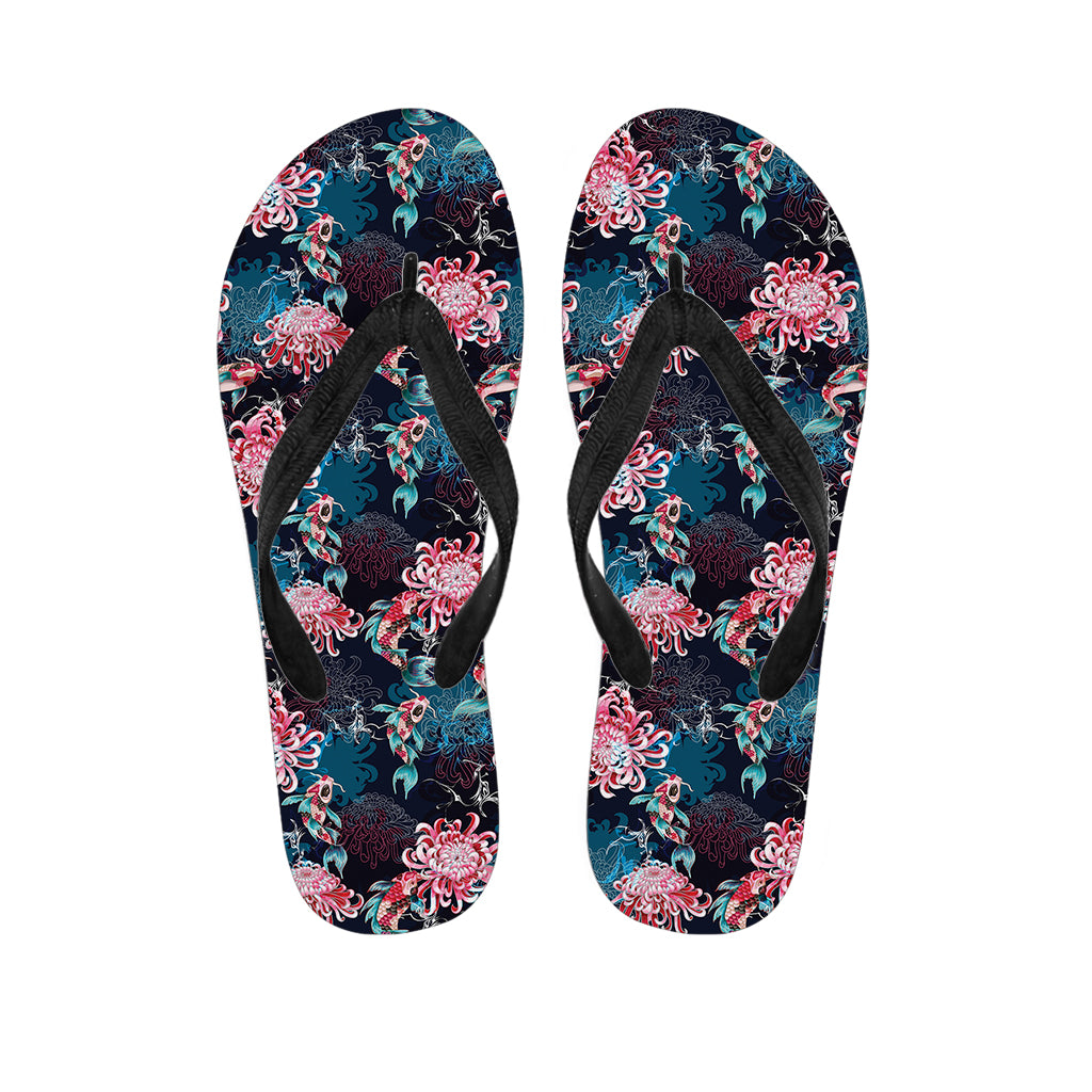 Japanese Koi And Chrysanthemums Print Flip Flops