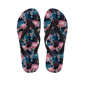 Japanese Koi And Chrysanthemums Print Flip Flops