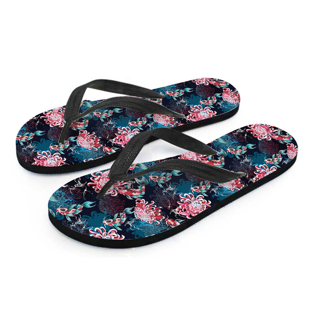 Japanese Koi And Chrysanthemums Print Flip Flops