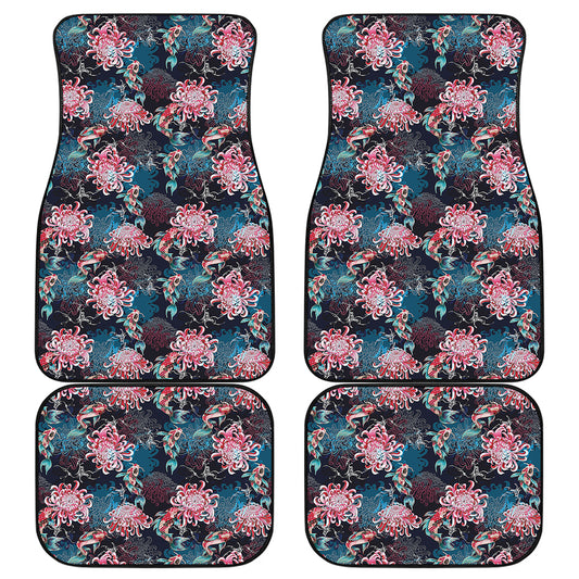 Japanese Koi And Chrysanthemums Print Front and Back Car Floor Mats
