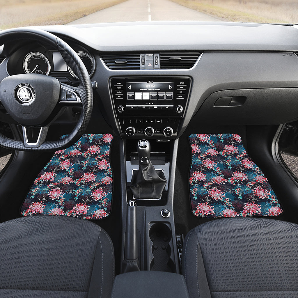 Japanese Koi And Chrysanthemums Print Front and Back Car Floor Mats