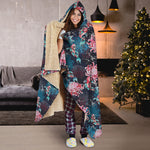 Japanese Koi And Chrysanthemums Print Hooded Blanket