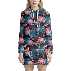 Japanese Koi And Chrysanthemums Print Hoodie Dress