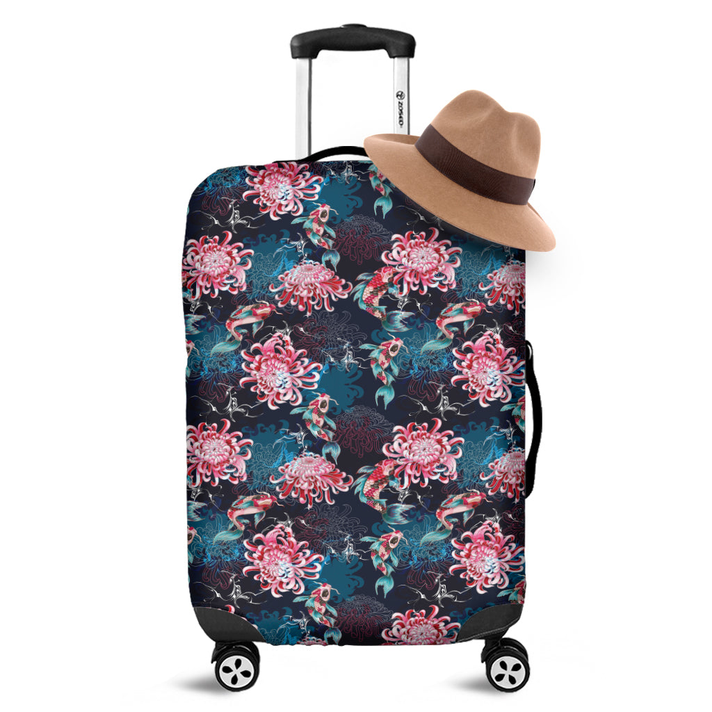 Japanese Koi And Chrysanthemums Print Luggage Cover