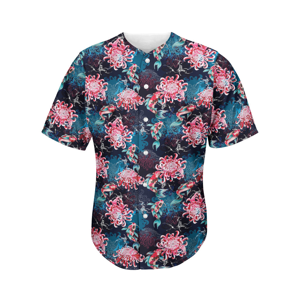 Japanese Koi And Chrysanthemums Print Men's Baseball Jersey