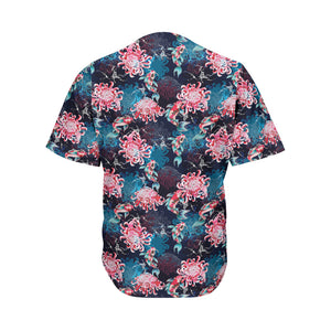 Japanese Koi And Chrysanthemums Print Men's Baseball Jersey