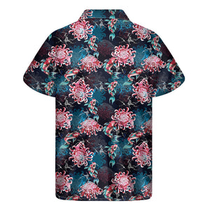 Japanese Koi And Chrysanthemums Print Men's Short Sleeve Shirt