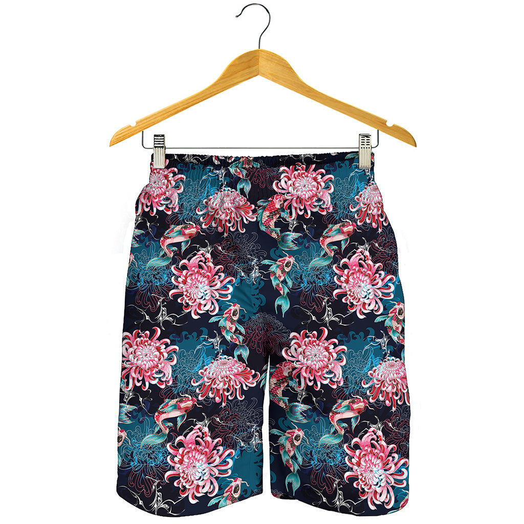 Japanese Koi And Chrysanthemums Print Men's Shorts