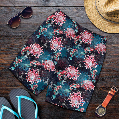 Japanese Koi And Chrysanthemums Print Men's Shorts