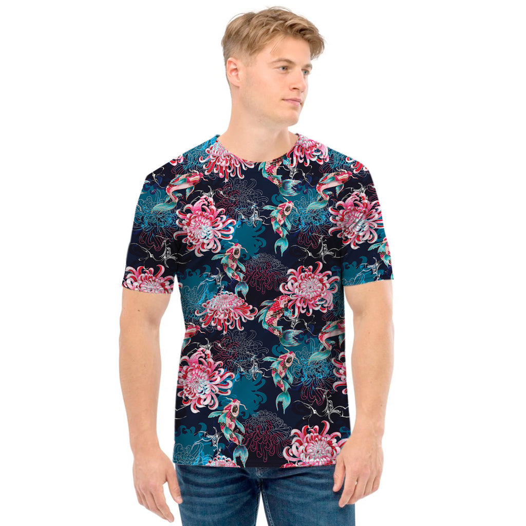 Japanese Koi And Chrysanthemums Print Men's T-Shirt