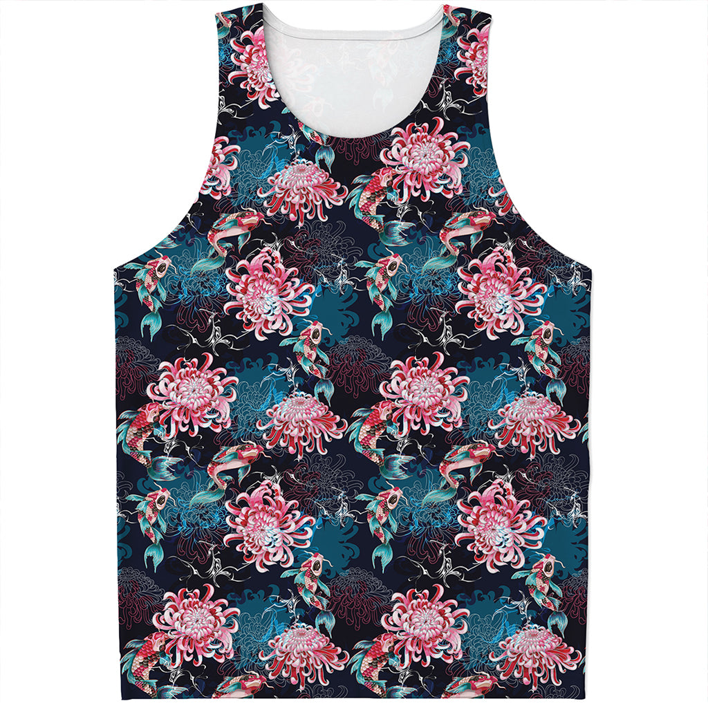 Japanese Koi And Chrysanthemums Print Men's Tank Top