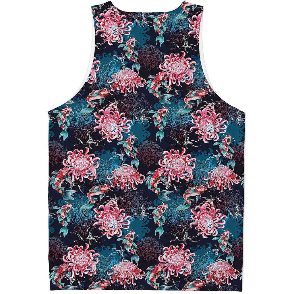 Japanese Koi And Chrysanthemums Print Men's Tank Top