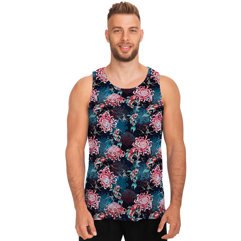 Japanese Koi And Chrysanthemums Print Men's Tank Top