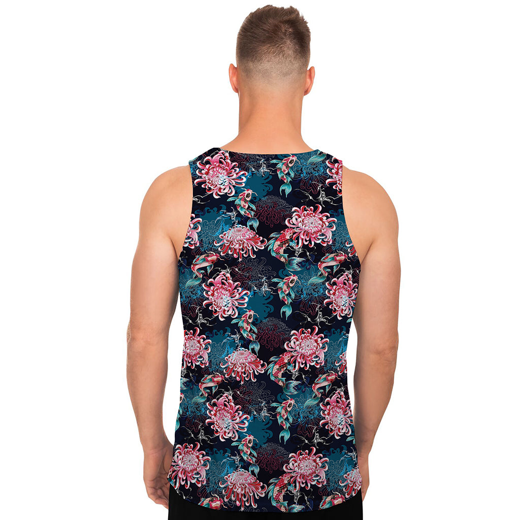 Japanese Koi And Chrysanthemums Print Men's Tank Top