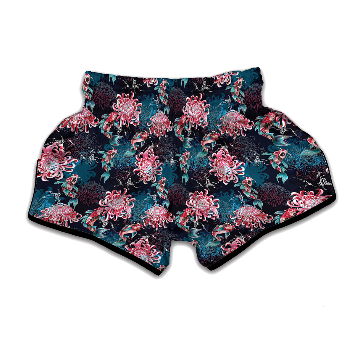 Japanese Koi And Chrysanthemums Print Muay Thai Boxing Shorts