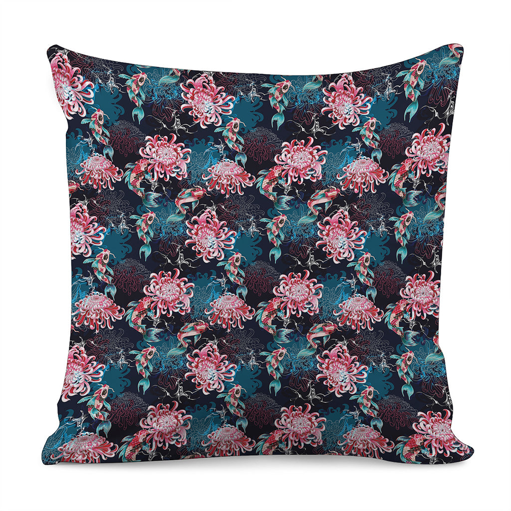 Japanese Koi And Chrysanthemums Print Pillow Cover