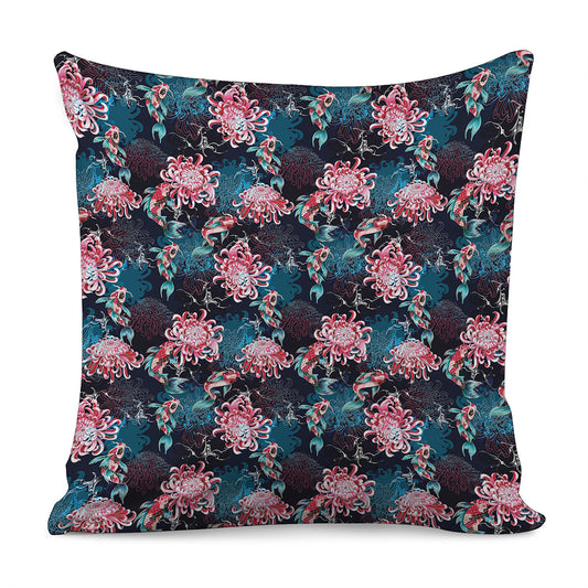 Japanese Koi And Chrysanthemums Print Pillow Cover
