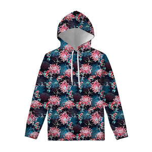 Japanese Koi And Chrysanthemums Print Pullover Hoodie