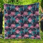Japanese Koi And Chrysanthemums Print Quilt