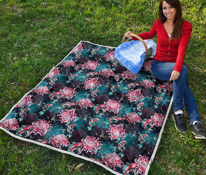 Japanese Koi And Chrysanthemums Print Quilt