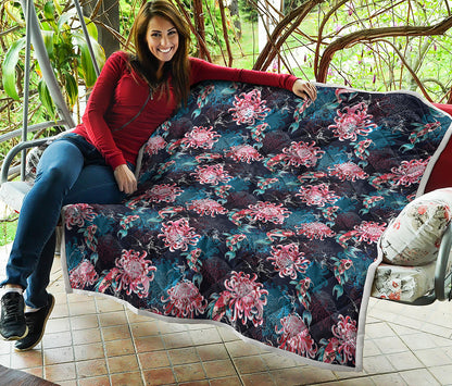 Japanese Koi And Chrysanthemums Print Quilt