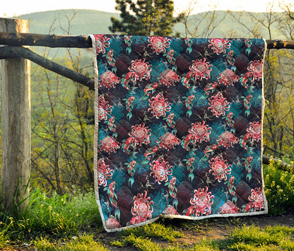 Japanese Koi And Chrysanthemums Print Quilt
