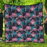 Japanese Koi And Chrysanthemums Print Quilt