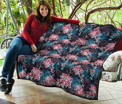 Japanese Koi And Chrysanthemums Print Quilt