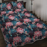 Japanese Koi And Chrysanthemums Print Quilt Bed Set