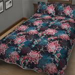 Japanese Koi And Chrysanthemums Print Quilt Bed Set