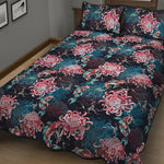 Japanese Koi And Chrysanthemums Print Quilt Bed Set