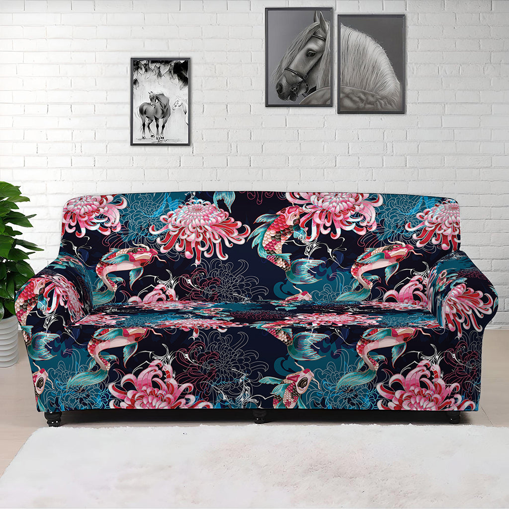 Japanese Koi And Chrysanthemums Print Sofa Cover