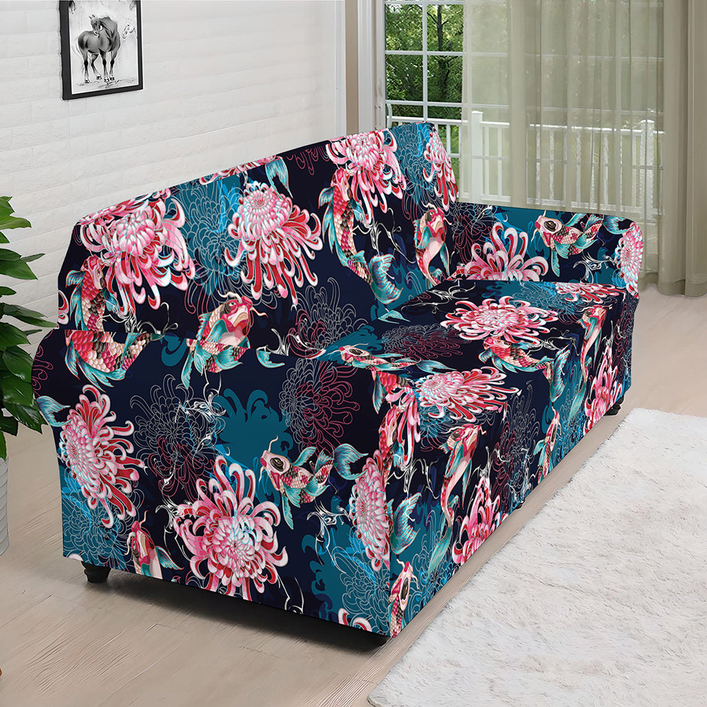 Japanese Koi And Chrysanthemums Print Sofa Cover
