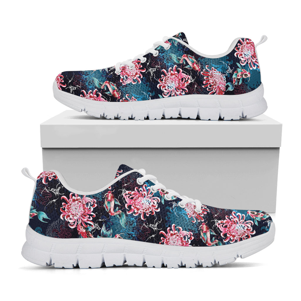 Japanese Koi And Chrysanthemums Print White Sneakers