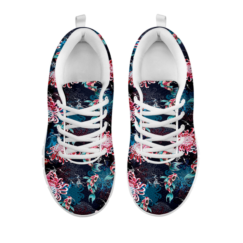 Japanese Koi And Chrysanthemums Print White Sneakers