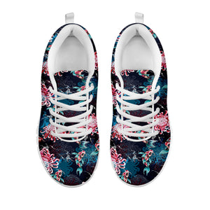 Japanese Koi And Chrysanthemums Print White Sneakers