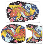 Japanese Koi And Flower Tattoo Print 3 Piece Bath Mat Set