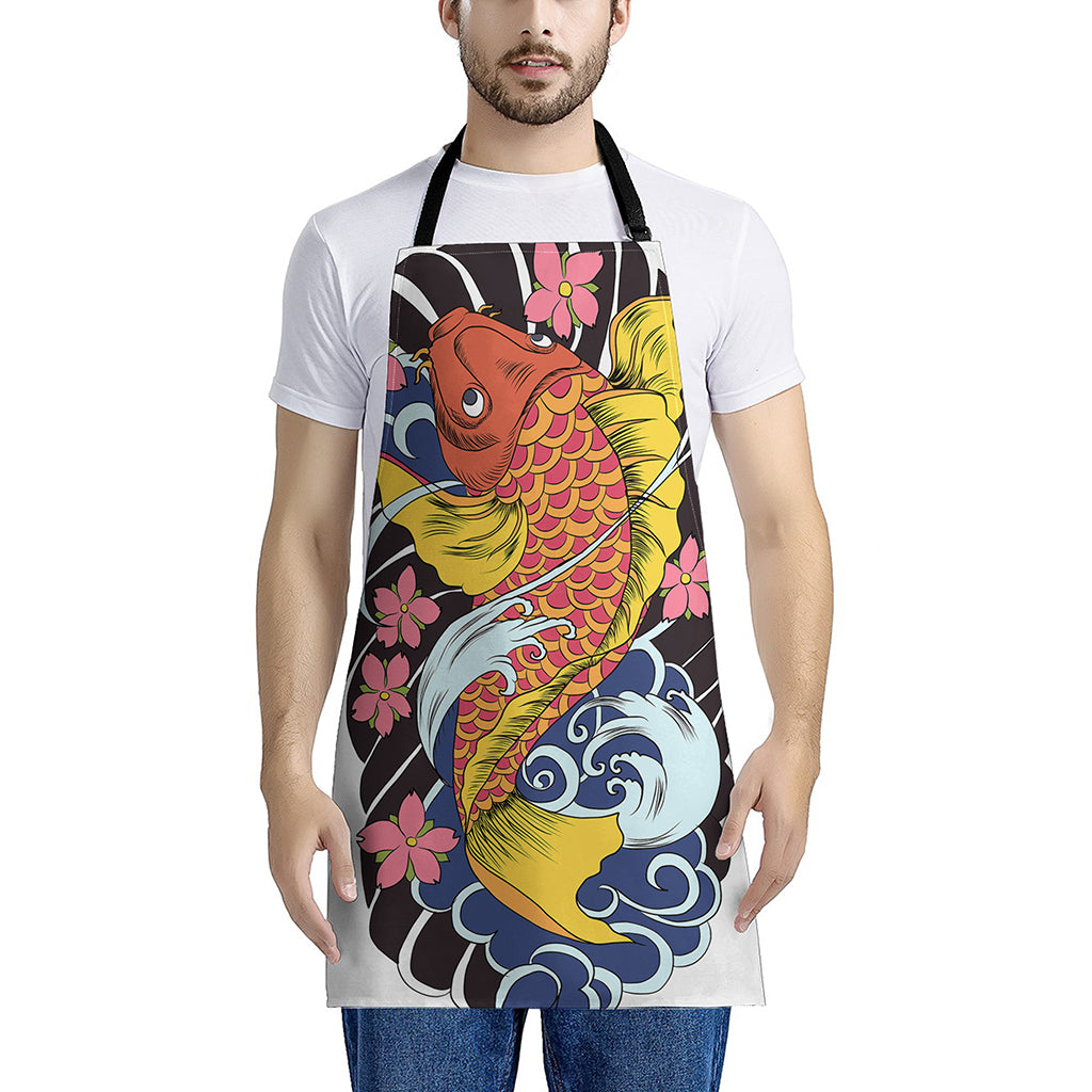 Japanese Koi And Flower Tattoo Print Apron