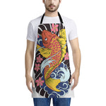 Japanese Koi And Flower Tattoo Print Apron