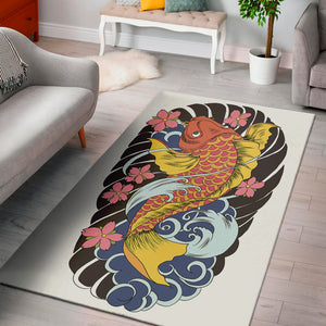 Japanese Koi And Flower Tattoo Print Area Rug