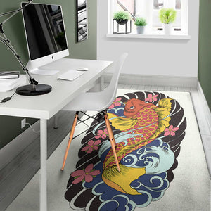 Japanese Koi And Flower Tattoo Print Area Rug