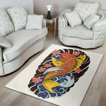 Japanese Koi And Flower Tattoo Print Area Rug