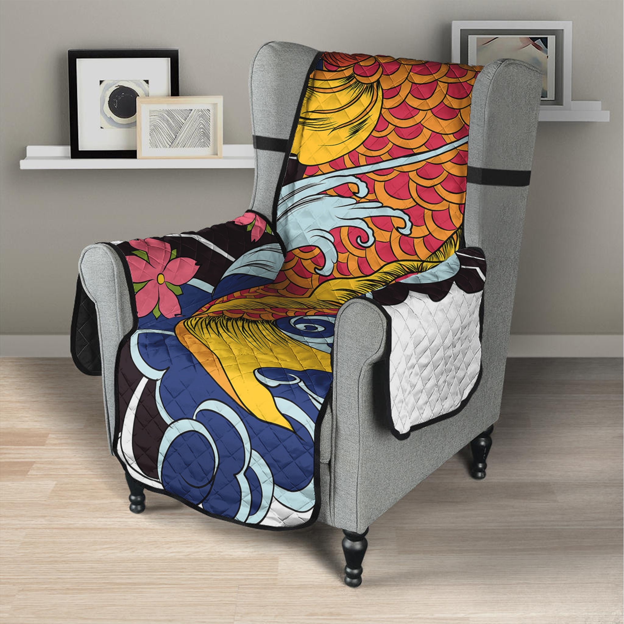 Japanese Koi And Flower Tattoo Print Armchair Protector