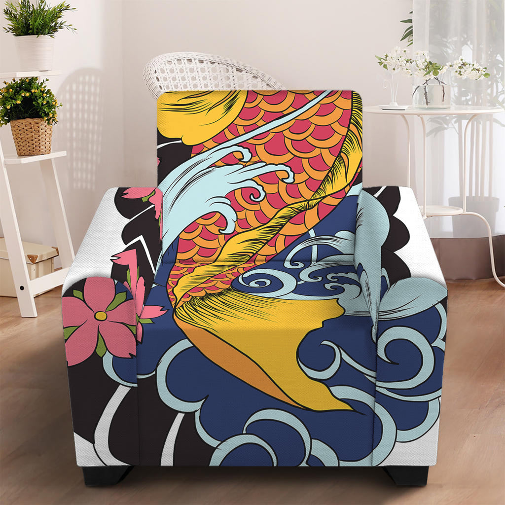 Japanese Koi And Flower Tattoo Print Armchair Slipcover