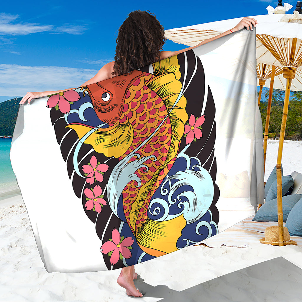 Japanese Koi And Flower Tattoo Print Beach Sarong Wrap