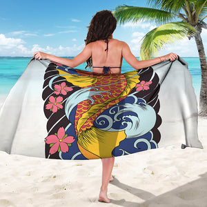 Japanese Koi And Flower Tattoo Print Beach Sarong Wrap